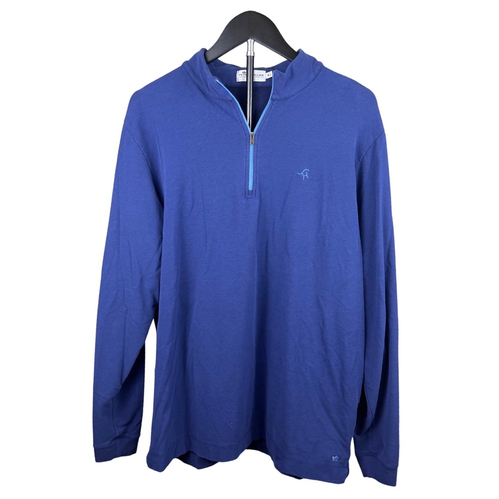 Peter Millar Seaside Mens Blue Pima Cotton Alpaca Blend Quarter Zip Pullover M